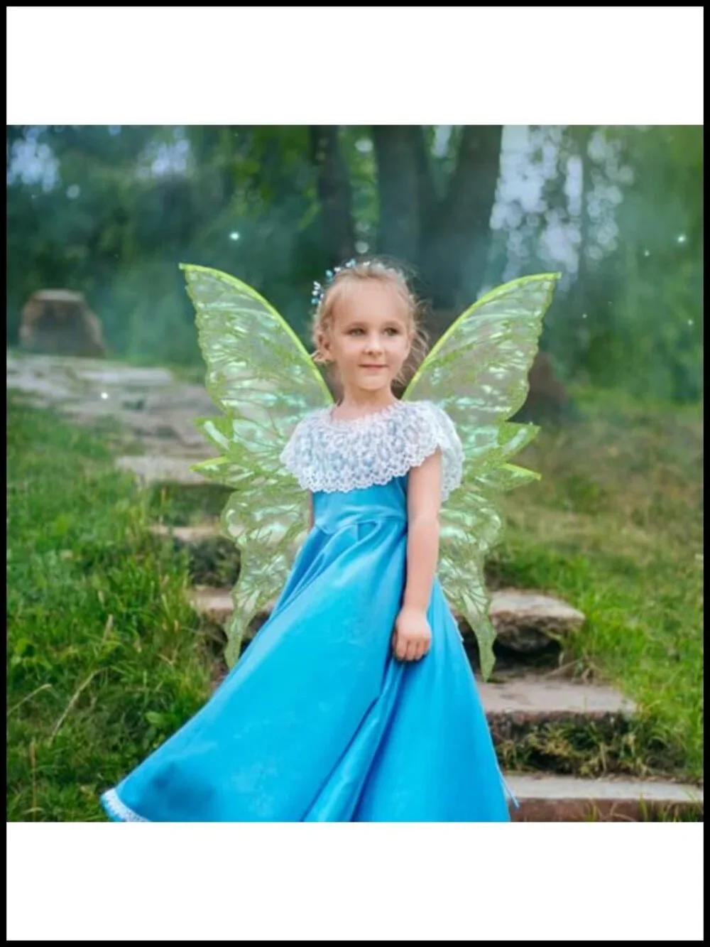 Fairy Wings Costume Accessory Set with Wand, Wreath, Ears for Girls Halloween